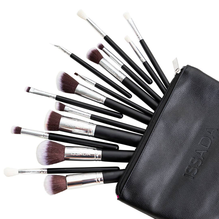 Premium vegan makeup brush set crafted with ultra-soft synthetic fibres for precise, seamless application. 100% cruelty-free.
