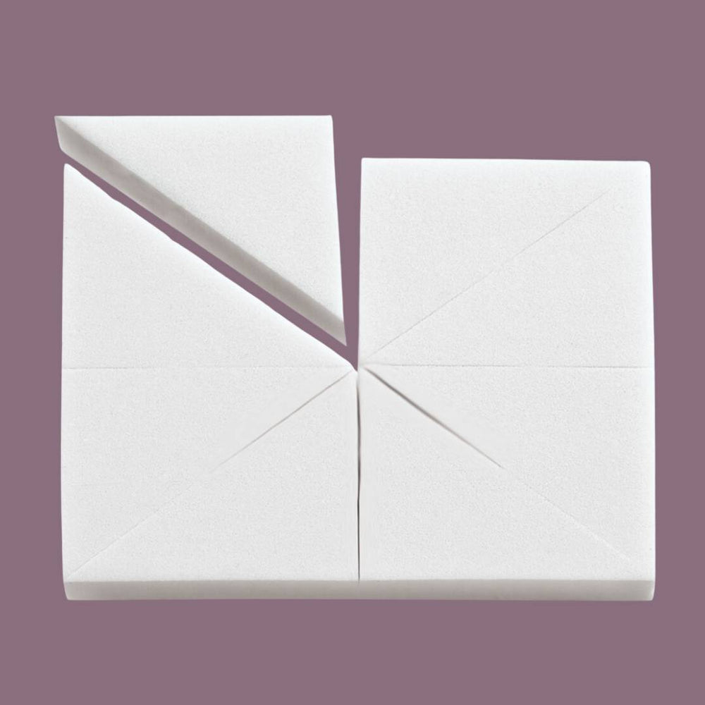 Pack of 8 latex-free wedge sponges, crafted for precise makeup blending. Perfect for liquid, cream, or powder application.