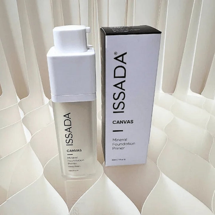 ISSADA Canvas mineral foundation primer bottle and packaging on a white background
