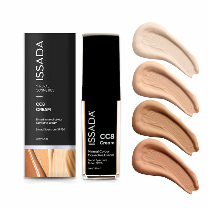 ISSADA CC8 Cream packaging with color swatches on a white background