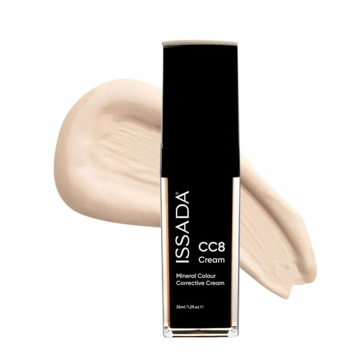 ISSADA CC8 Cream in nordic snow shade with a swatch on a white background
