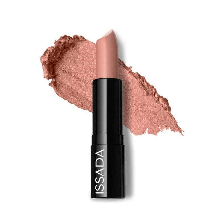 ISSADA Luxury Matte Lipstick in shade Angelina, a soft nude pink with a matte finish on a white background