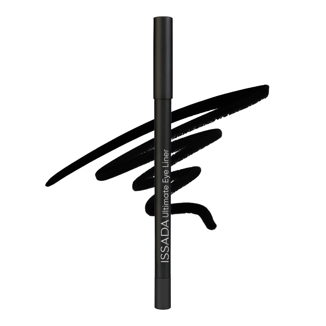 Issada Ultimate Eye Liner in Ninja, a classic black eyeliner pencil shown with a bold, jet-black swatch behind it. Issada Ultimate Eye Liner in Ninja, a classic black eyeliner pencil shown with a bold, jet-black swatch behind it.