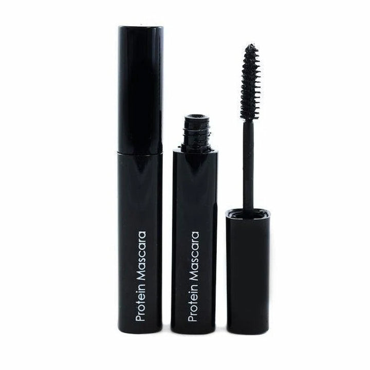 ISSADA Protein Mascara tube with open wand for fuller lashes on a white background
