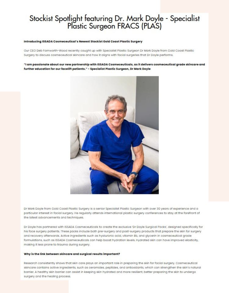 Stockist Spotlight featuring Dr. Mark Doyle - Specialist Plastic Surgeon FRACS (PLAS)