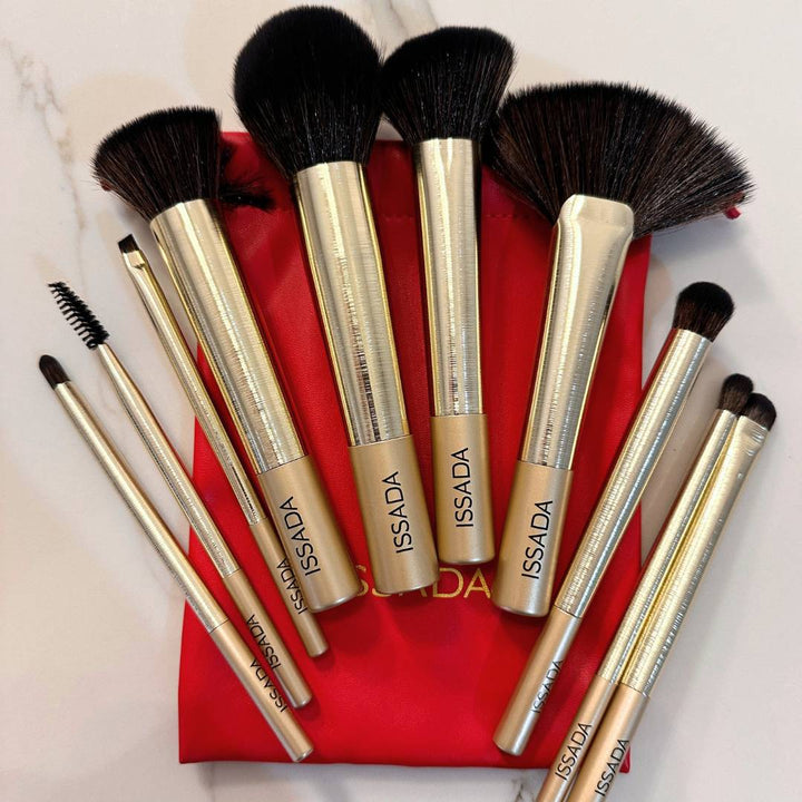 Xmas Gift - Gold Professional 10 piece Brush Set with Swag Bag