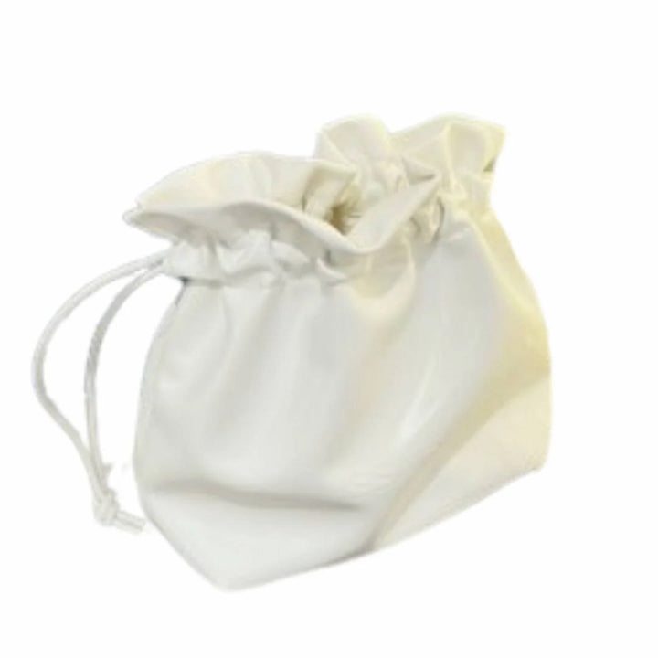 Issada white drawstring cosmetic pouch for travel and everyday makeup storage.