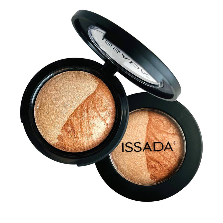 Sweep on Issada’s Mineral Baked Bronzer & Highlighter for natural warmth and glow. Australian-made for seamless blendability.