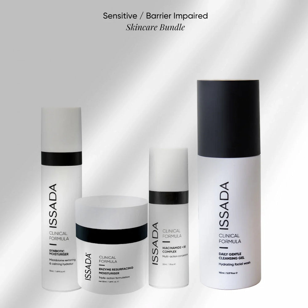 ISSADA skincare products for sensitive skin on a white background