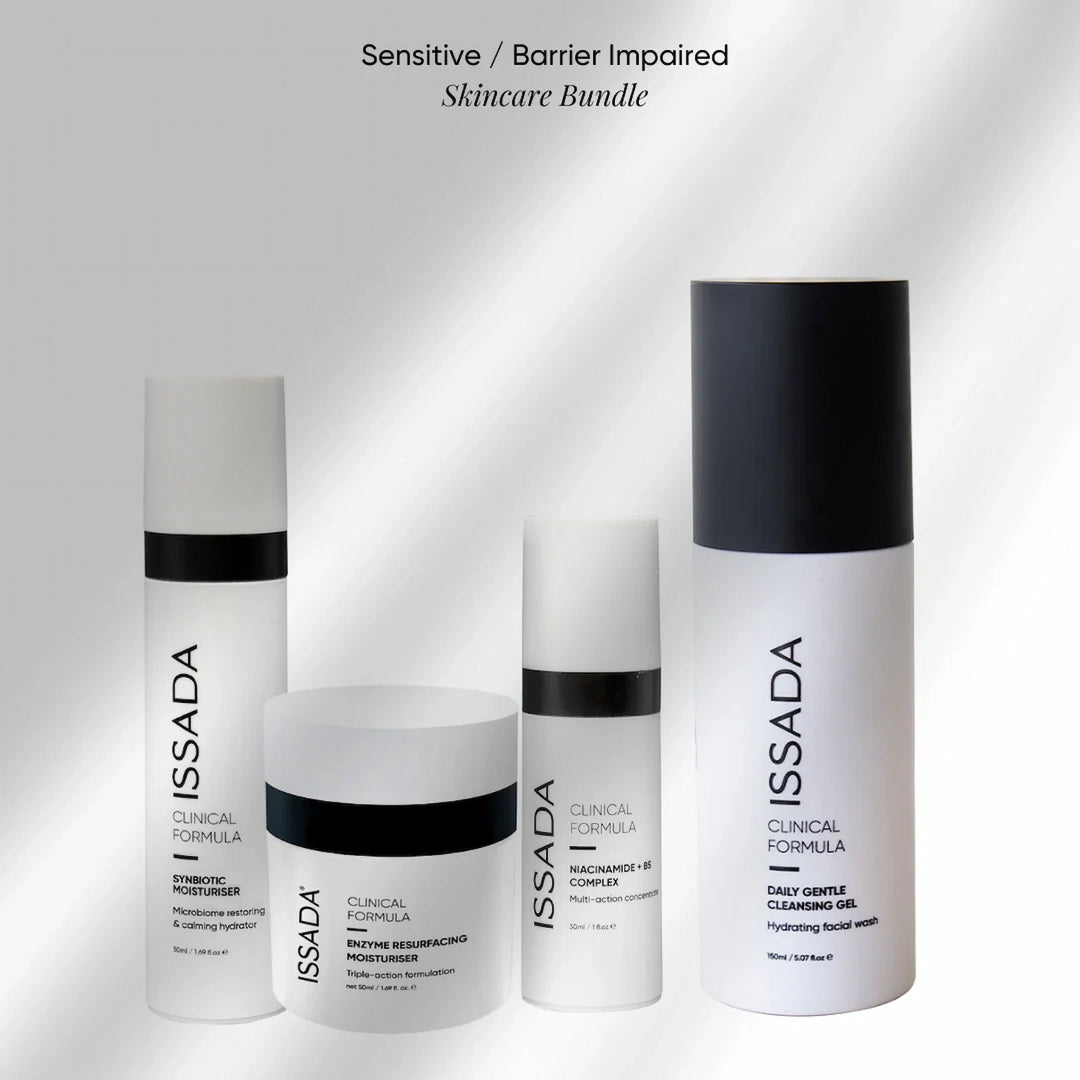 ISSADA skincare products for sensitive skin on a white background