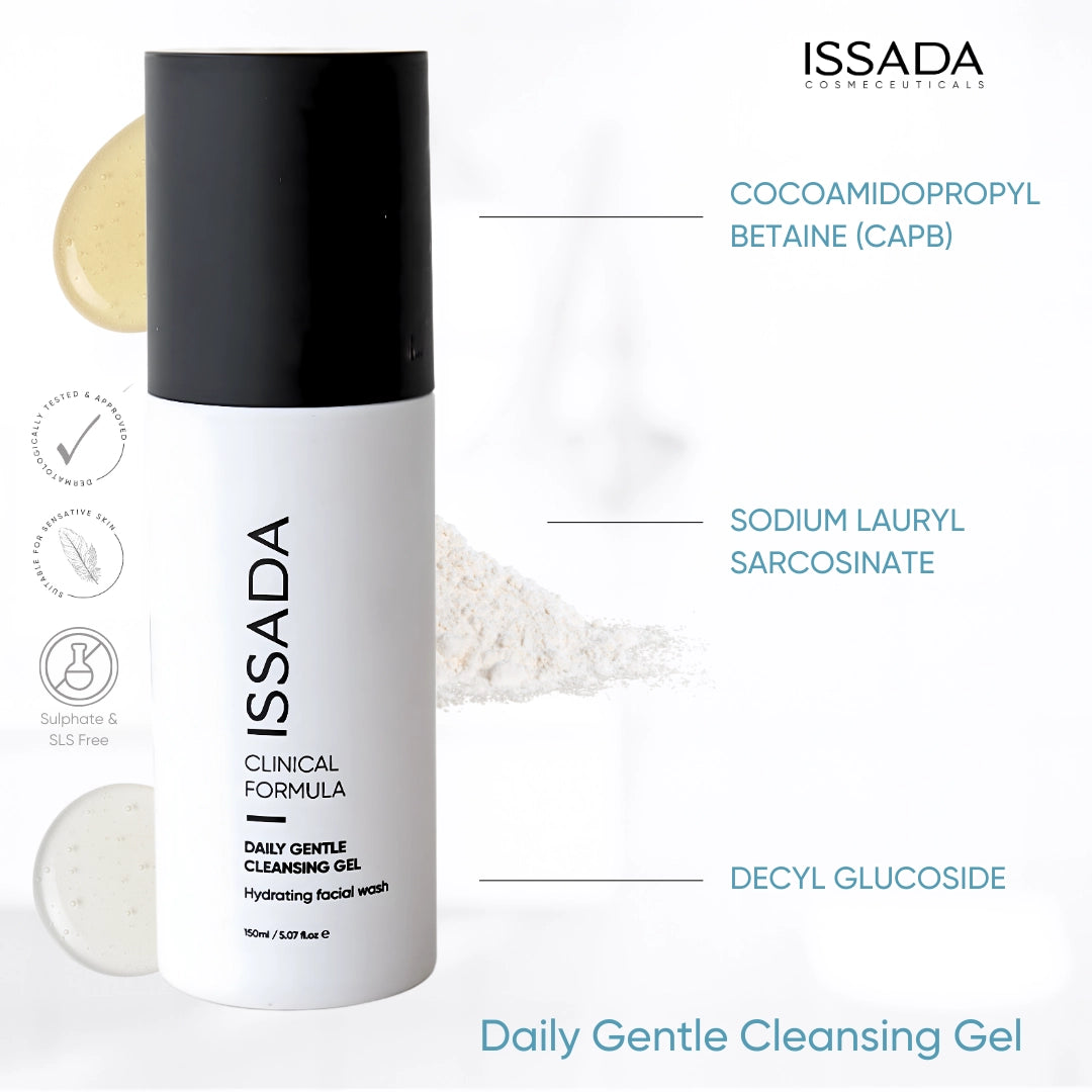 ISSADA Daily Gentle Cleansing Gel with product details on a white background