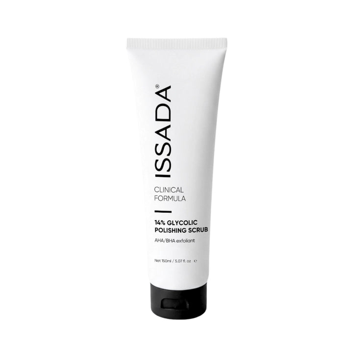 ISSADA Clinical Formula 14% Glycolic Polishing Scrub AHA BHA exfoliant 150ml front view