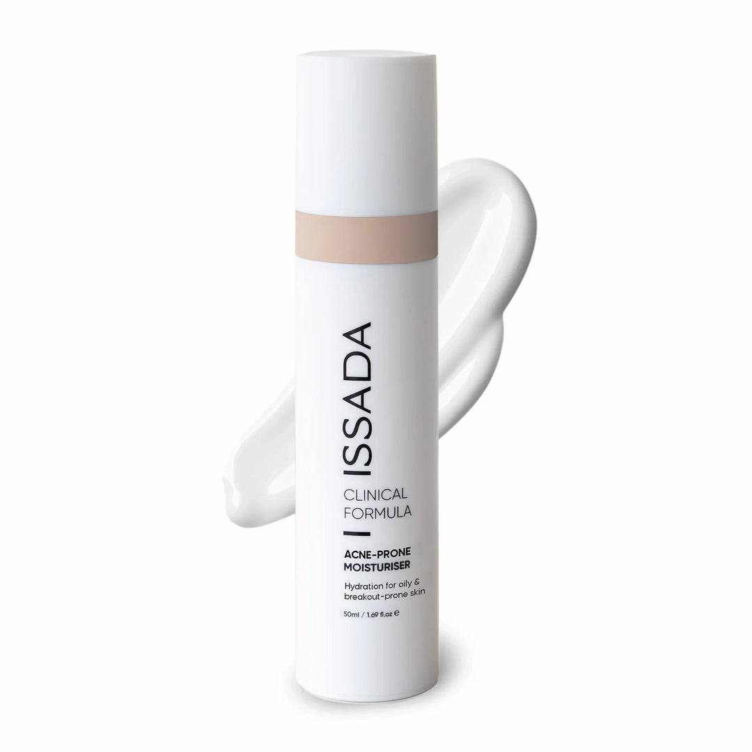 ISSADA Acne-Prone Moisturiser with cream texture on a white background