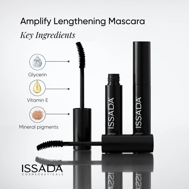 ISSADA Amplify Lengthening Mascara with glycerin, vitamin E and mineral pigments for conditioning and lengthening lashes
