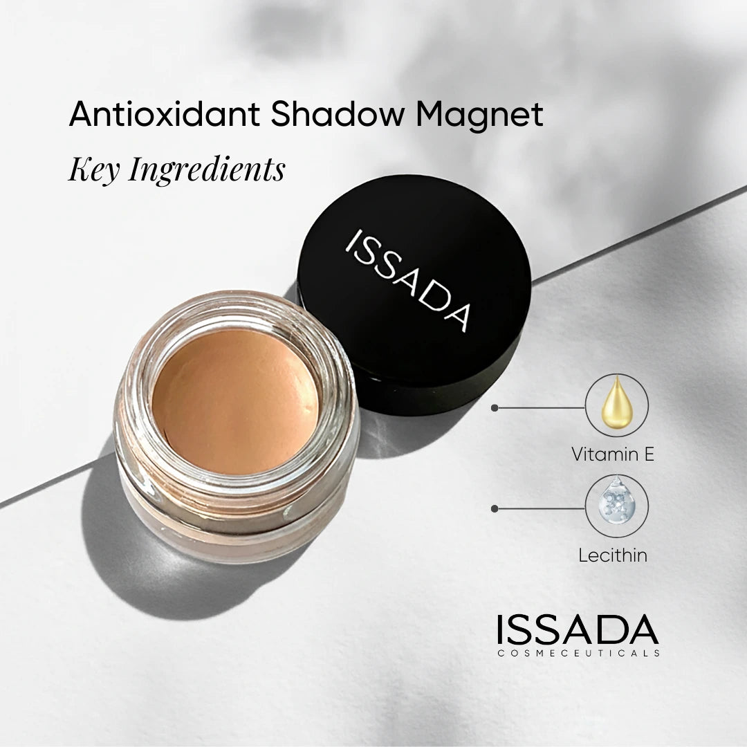 ISSADA Antioxidant Shadow Magnet eye primer featuring vitamin E and lecithin ingredients for antioxidant protection and eyelid hydration