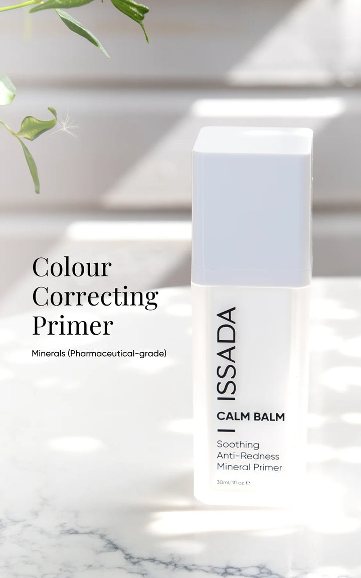 ISSADA Calm Balm Colour Correcting Primer with pharmaceutical-grade minerals, soothing anti-redness makeup base for sensitive skin