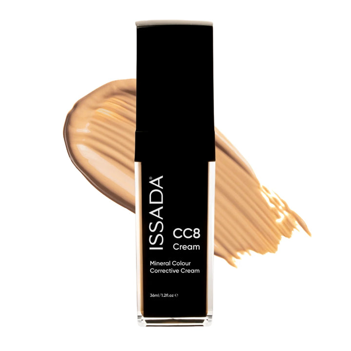 ISSADA CC8 Cream Mineral Colour Corrective Cream in Autumn shown with product bottle and shade swatch.