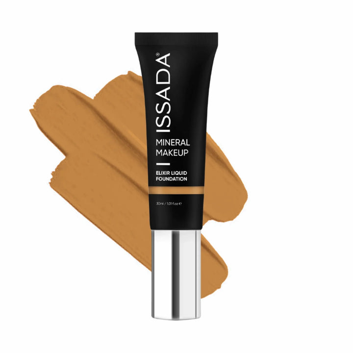 ISSADA Elixir Liquid Foundation 15 Warm - rich warm undertone foundation with hydrating satin finish on a white background