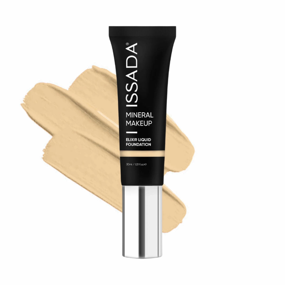 ISSADA Elixir Liquid Foundation 1Cool - hydrating 12-hour satin finish on a white background