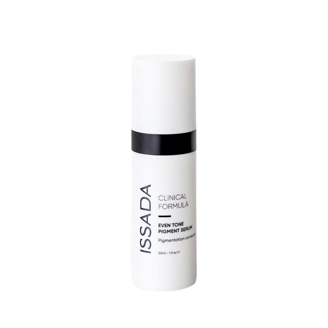 Issada Clinical Formula Even Tone Pigment Serum bottle on a white background, a brightening serum designed to correct pigmentation and promote an even skin tone.