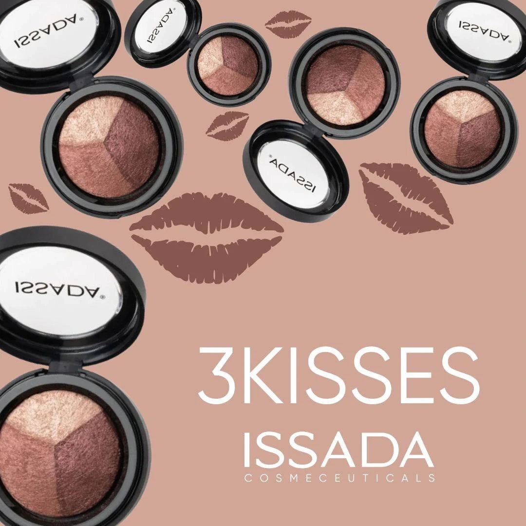 ISSADA Mineral Baked Eye Shadow Trio 3Kisses with warm shimmering nude and brown tones