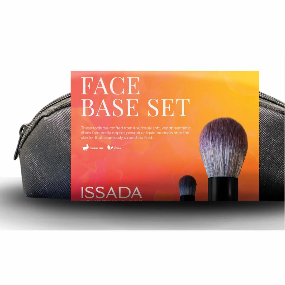 Issada Face Base Brush Set with vegan, cruelty-free synthetic fibres designed for applying powder and liquid products for a flawless airbrushed finish.