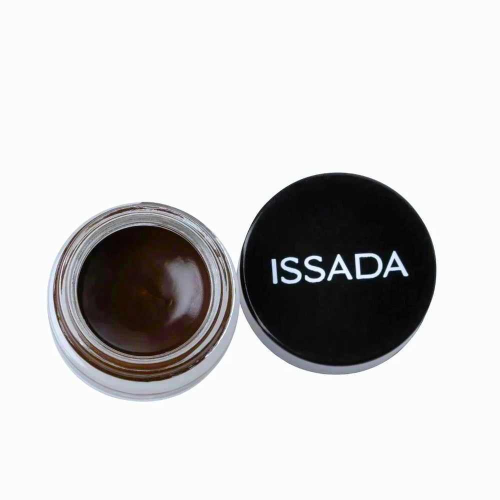 ISSADA Indelible Gel Liner in Fudge, a rich dark brown gel eyeliner on a white background