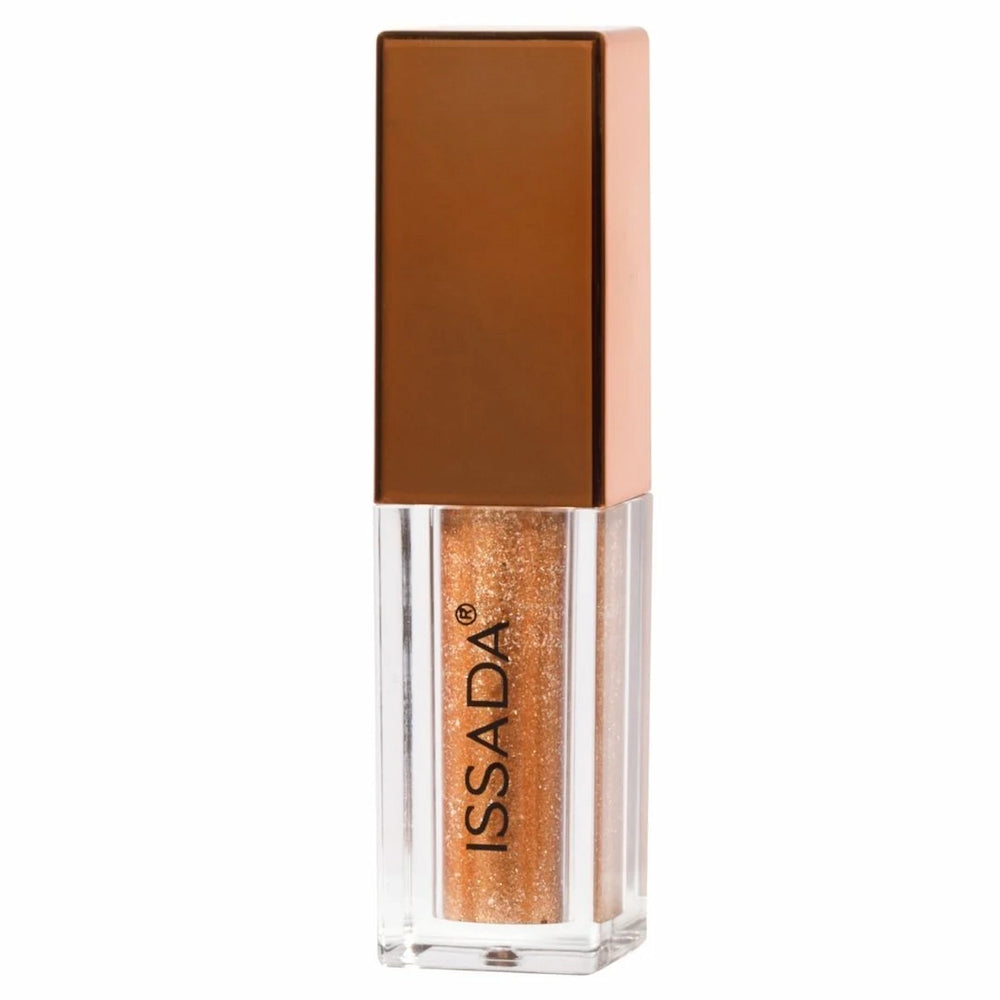 ISSADA Liquid Metal Eyeshadow in Brass, a golden metallic shimmer with intense pigment on white background