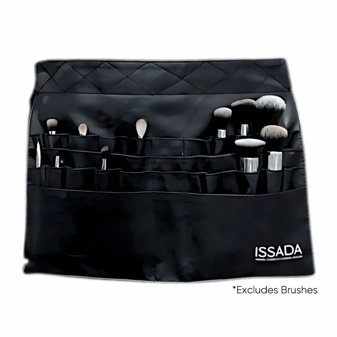 Black Issada makeup artist brush belt with multiple pockets for holding cosmetic brushes and tools, designed for professional use.