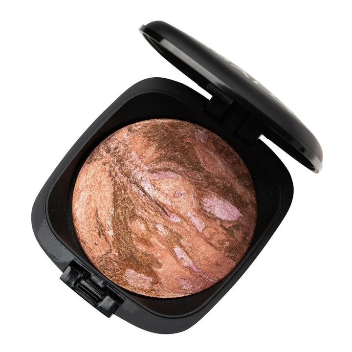 ISSADA Mineral Baked Blush apricot swirl - limited edition bronzed blush with soft pink marbling on a white background