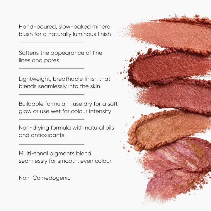 ISSADA Mineral Baked Blush showing multi tonal mineral pigments and buildable luminous blush textures