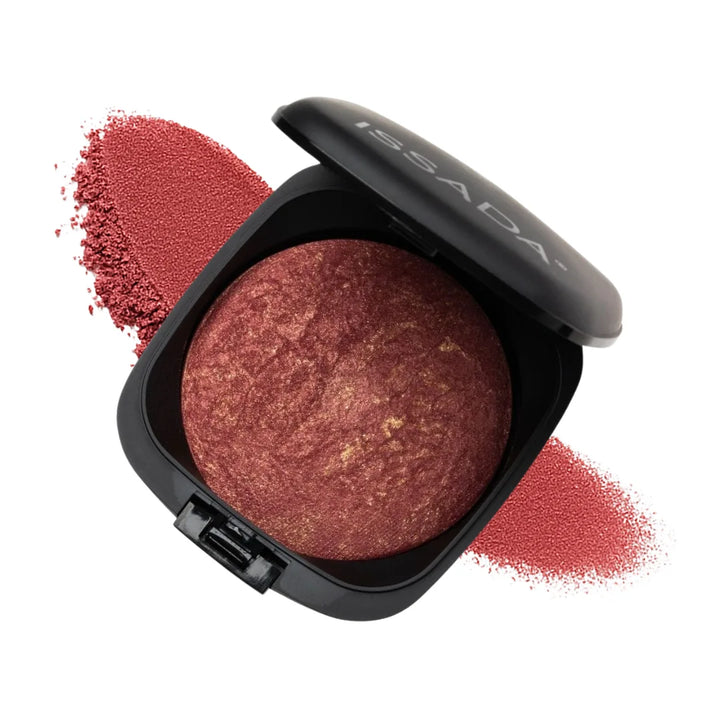 ISSADA Mineral Baked Blush Golden Ruby shade with deep ruby red and gold mineral shimmer