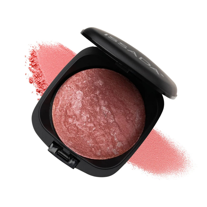 ISSADA Mineral Baked Blush Platinum Pink shade with soft rosy pink mineral pigments and satin glow