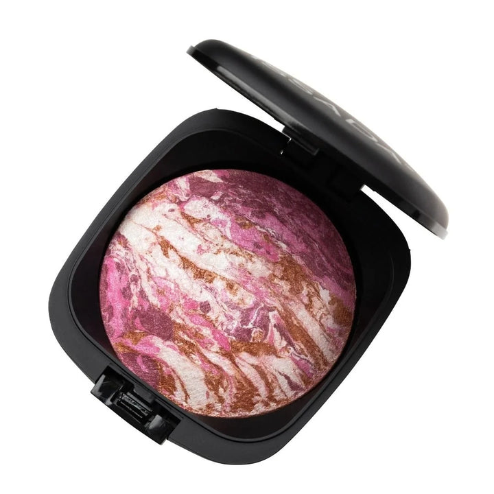 ISSADA Mineral Baked Blush raspberry ripple - limited edition pink marble blush with gold and white veining on a white background