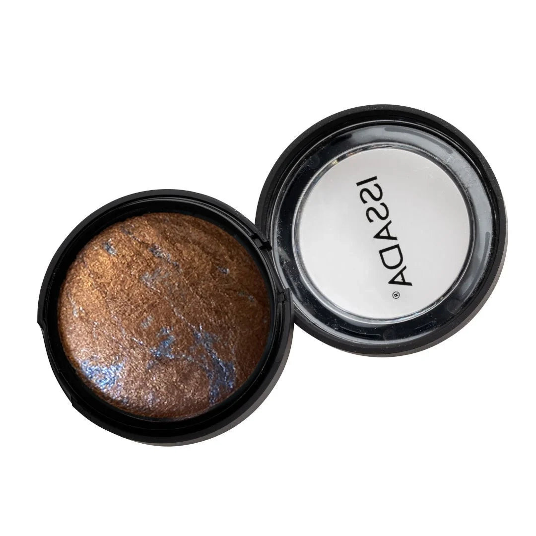 ISSADA Mineral Baked Eye Shadow in Cookie shade - shimmering bronze with blue undertones on a white background