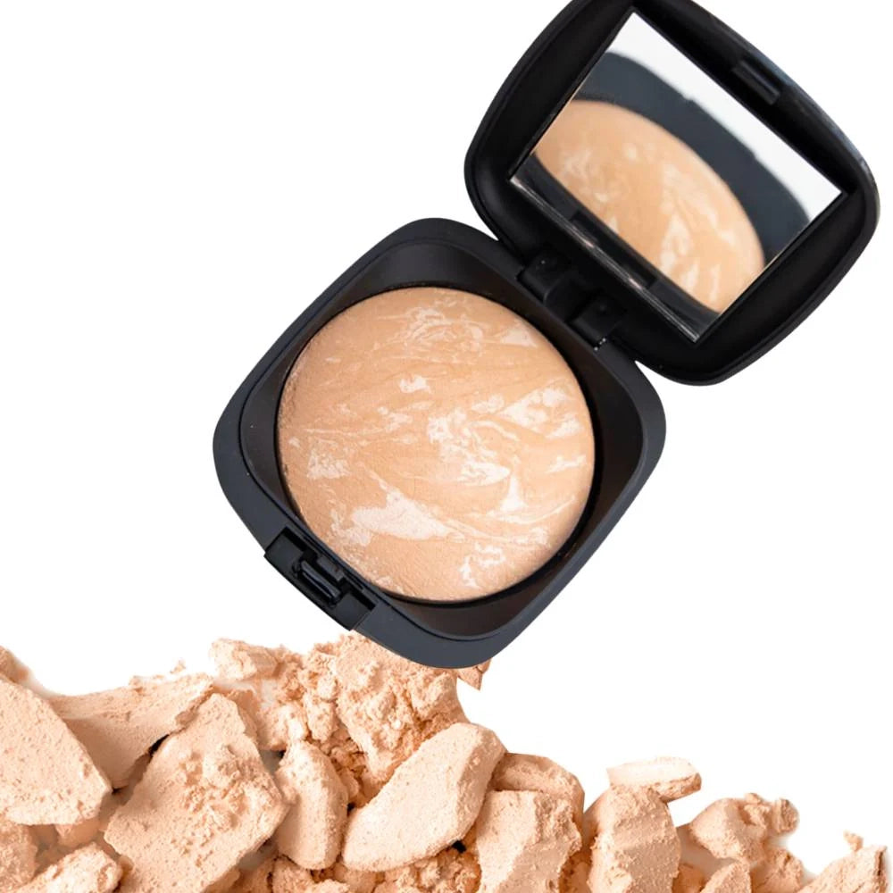ISSADA Mineral Baked Foundation in Biscotti shade, a warm beige powder foundation with a smooth matte finish.