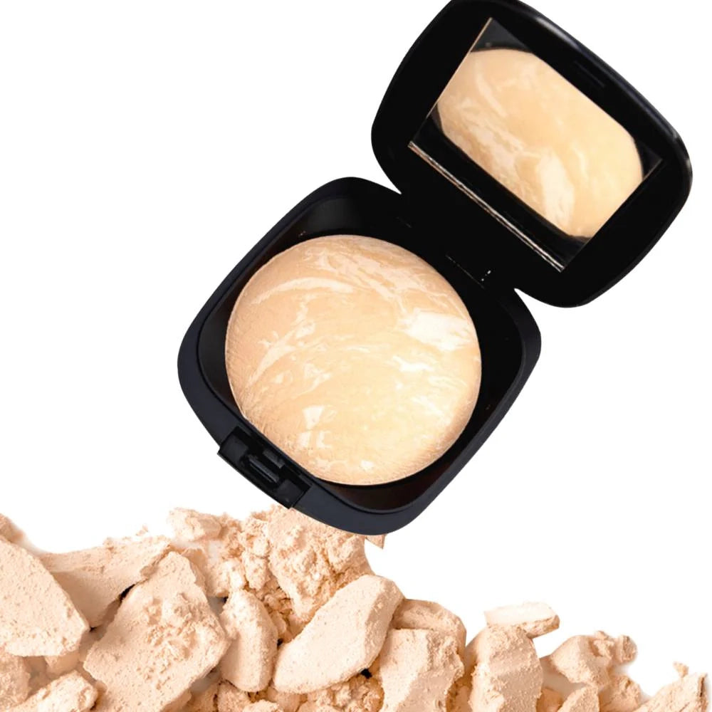 Issada Mineral Baked Foundation in Cassata, a light neutral powder with flawless matte finish on a white background