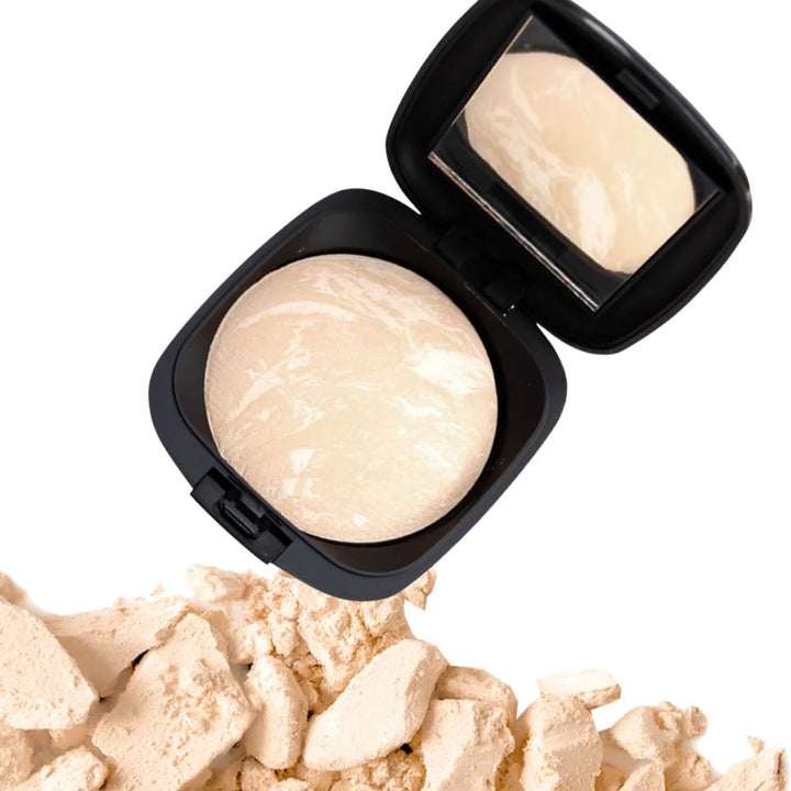 Issada Mineral Baked Foundation in Panna Cotta shade, a light silky powder with flawless matte finish on a white background