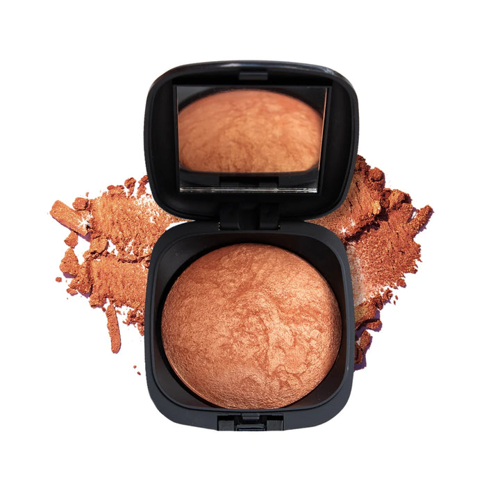 ISSADA Mineral Beach Babe bronzer compact with baked rose-gold mineral powder and crushed bronzer texture