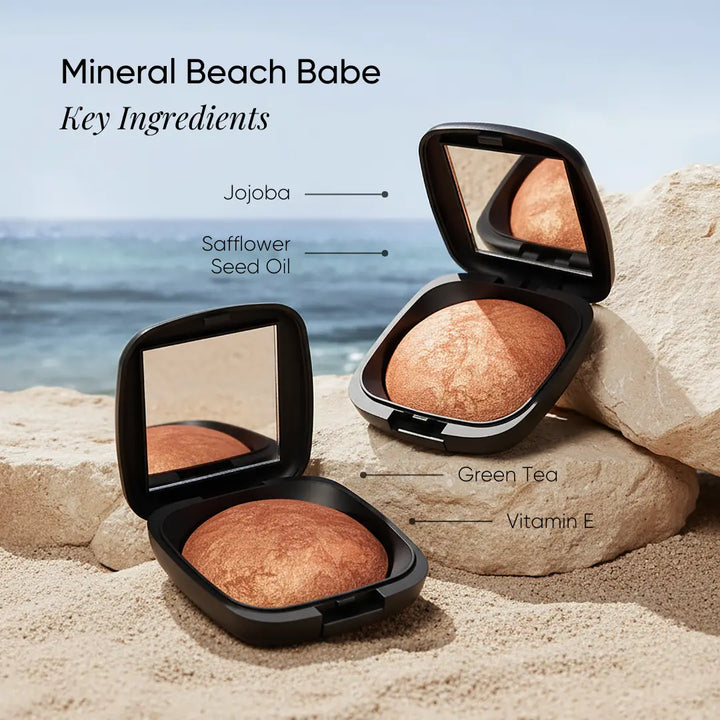 ISSADA Mineral Beach Babe bronzer with jojoba, safflower seed oil, green tea and vitamin E ingredients