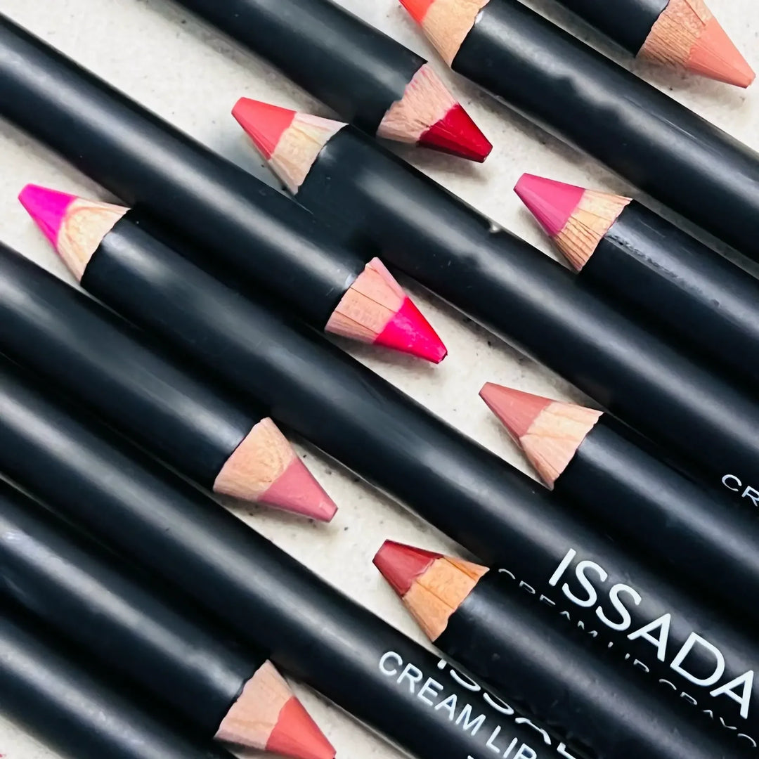 ISSADA Mineral Lip Crayons with various shades on a light background