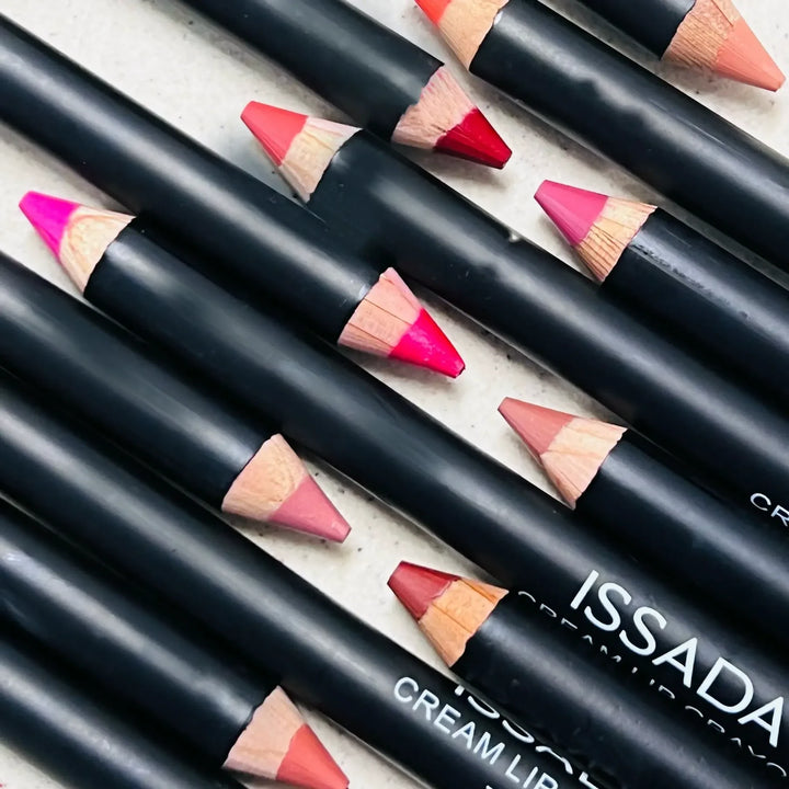 ISSADA Mineral Lip Crayons with various shades on a light background