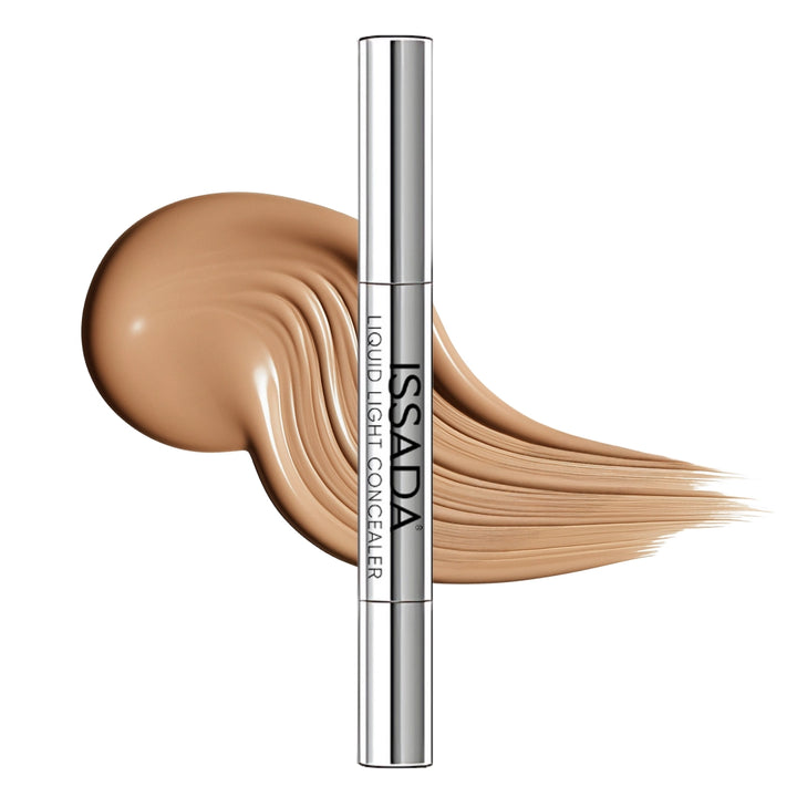 ISSADA Mineral Liquid Light Concealer in Coco shade with rich deep brown concealer swatch