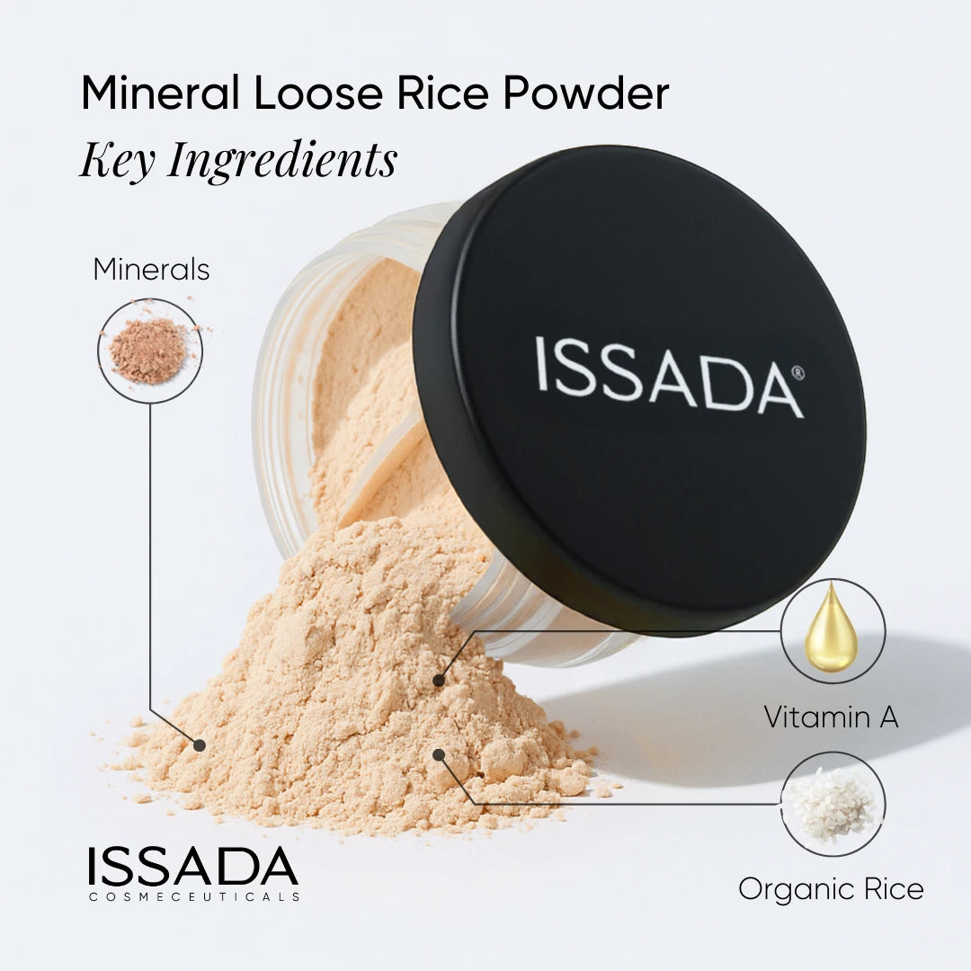 ISSADA Mineral Loose Rice Powder with minerals vitamin A and organic rice for smooth translucent setting powder finish