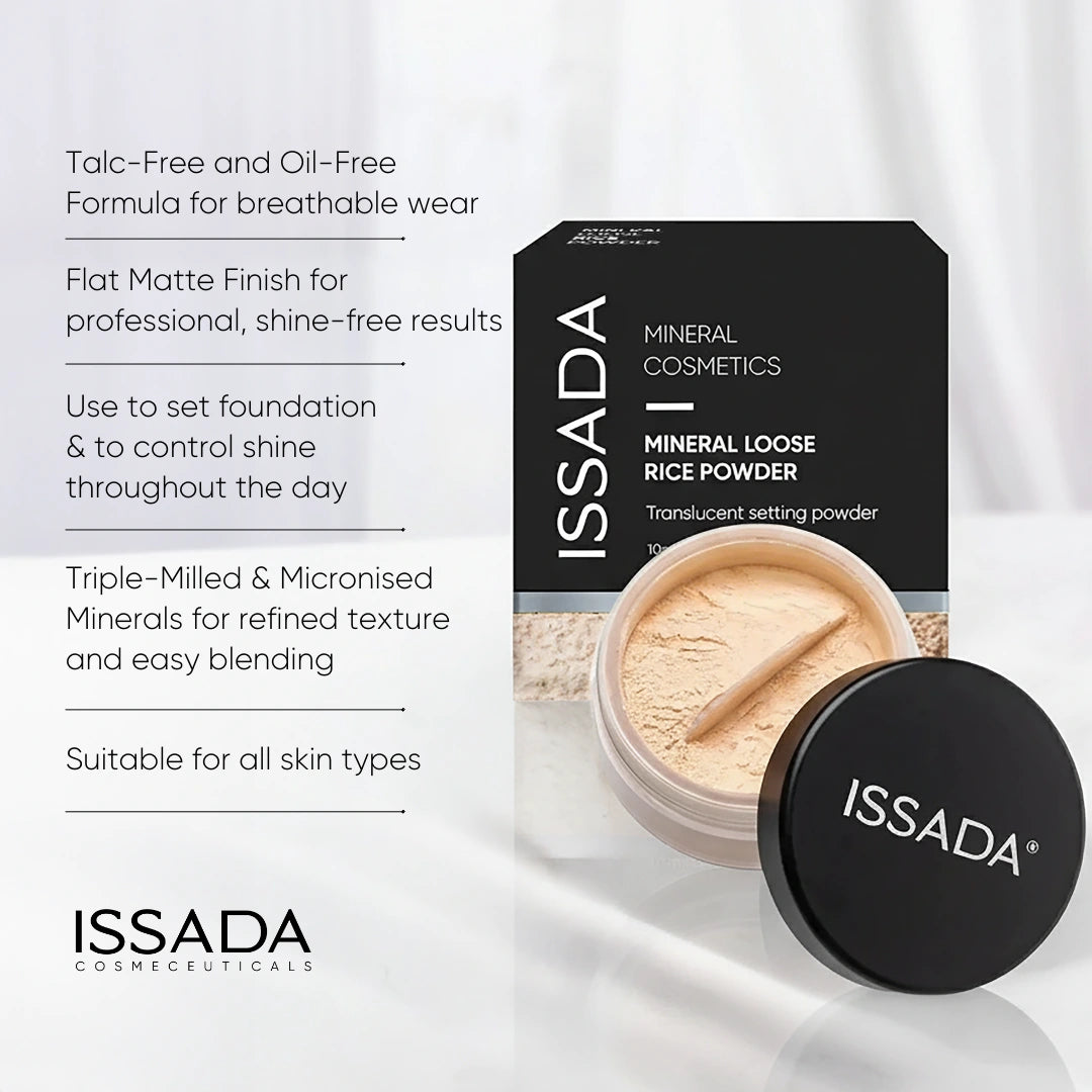 ISSADA Mineral Loose Rice Powder translucent mineral setting powder with oil-control matte finish and breathable formula