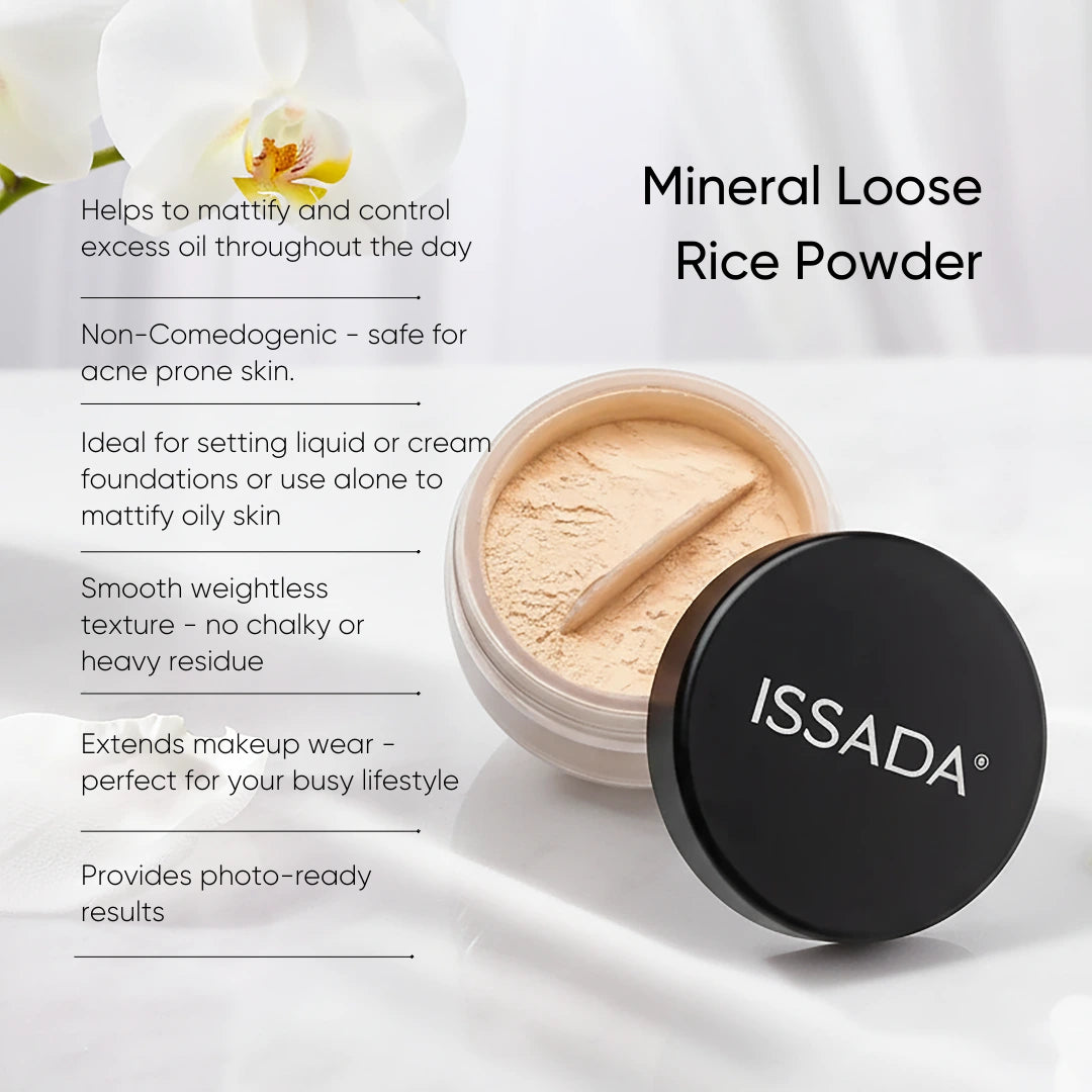 ISSADA Mineral Loose Rice Powder lightweight translucent setting powder for oil control and long-lasting matte makeup