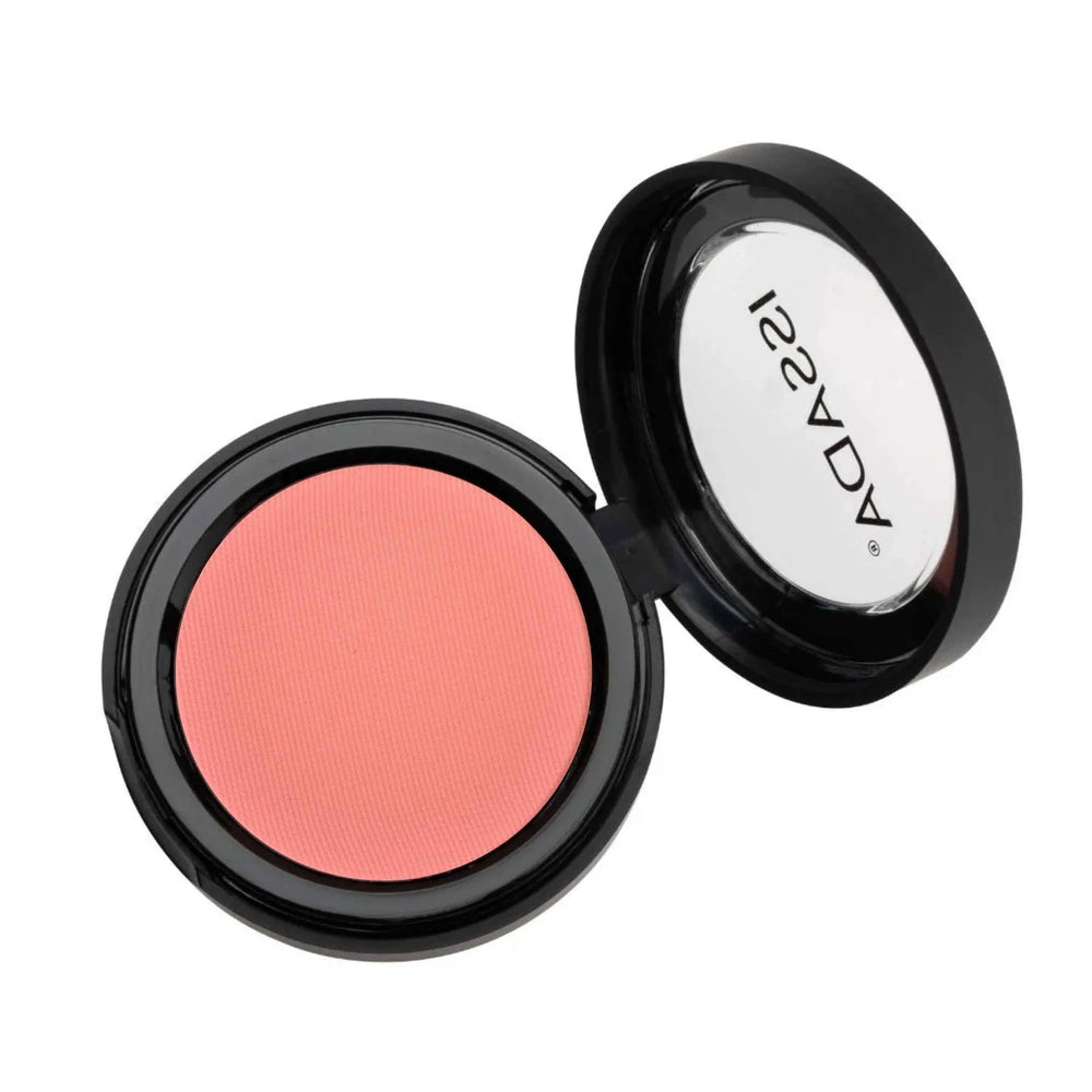 ISSADA Mineral Matte Blush in Guava shade in an open compact on a white background