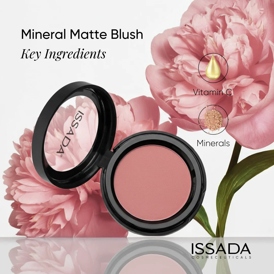 ISSADA Mineral Matte Blush with Vitamin C and mineral pigments for antioxidant protection and smooth matte colour
