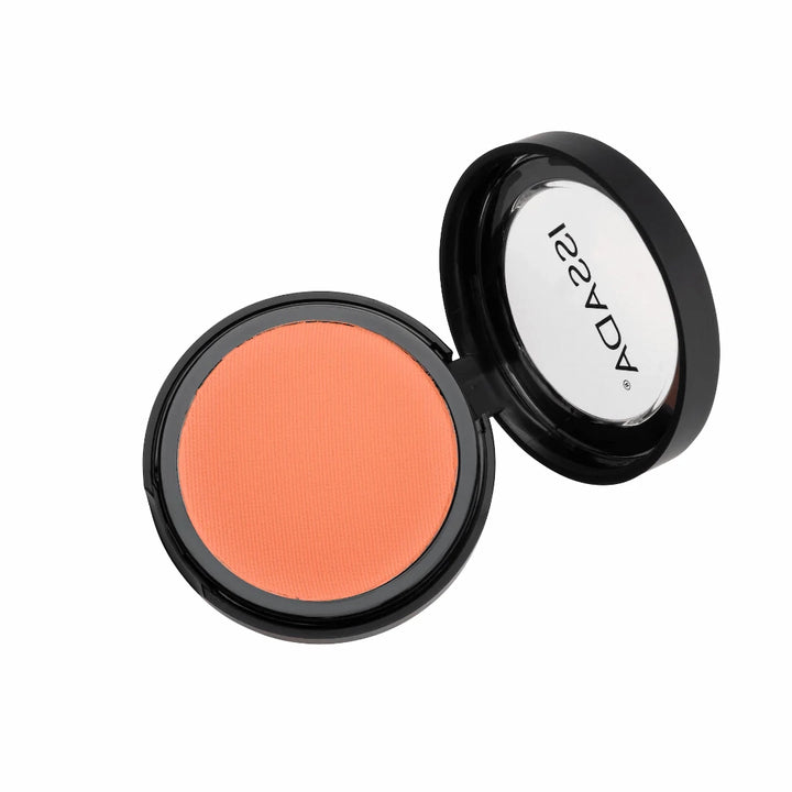 ISSADA Mineral Matte Blush in mandarin shade open compact  on a white background