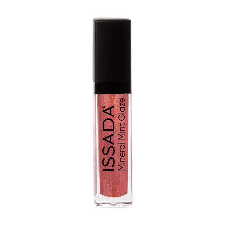 ISSADA Mineral Mint Glaze Lip Gloss in Sorbet shade, a soft peachy pink gloss with refreshing mint and luminous shine